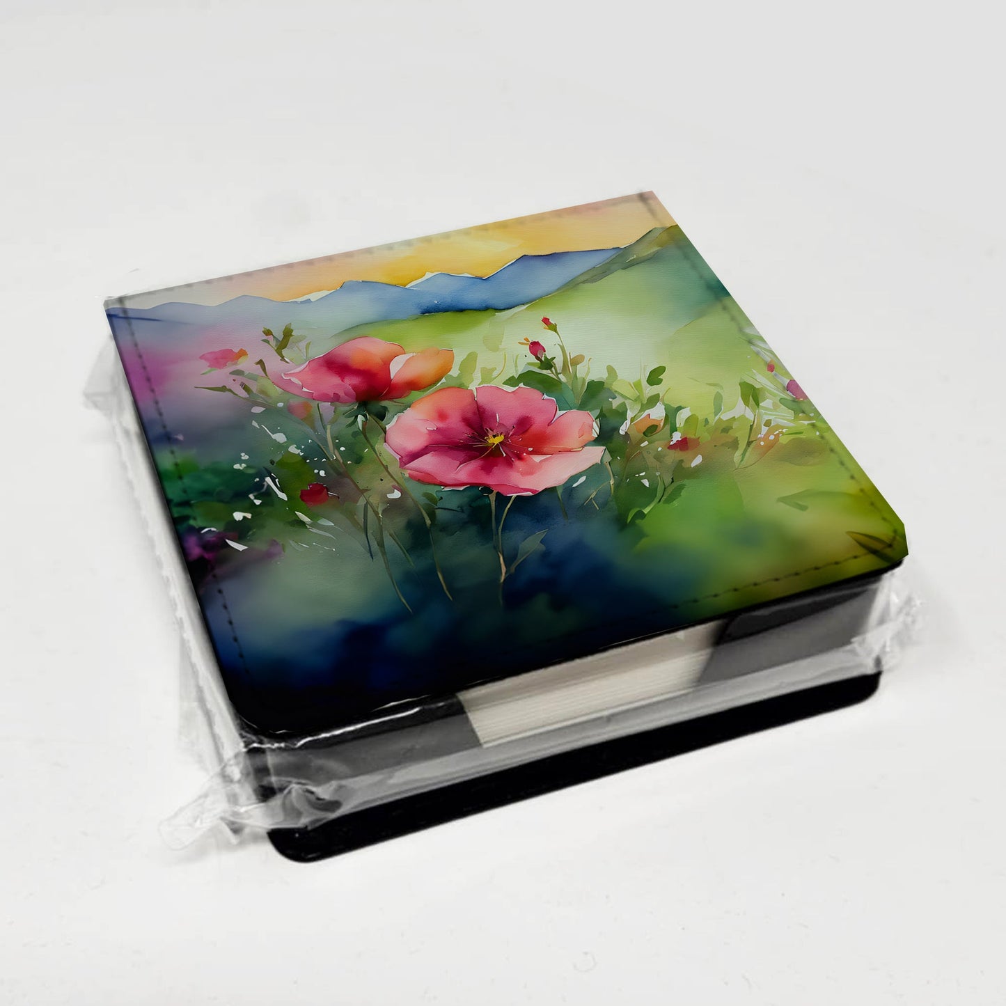 North Dakota Wild Prairie Roses in Watercolor PU Leather Note Paper Holder