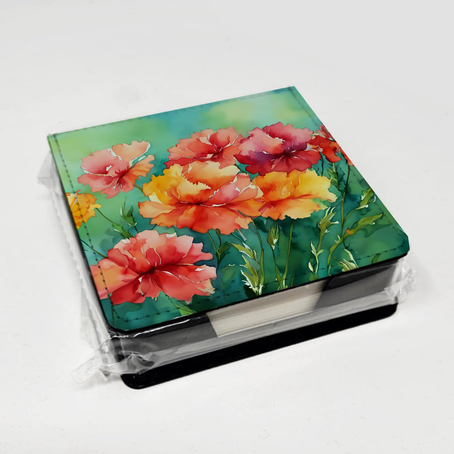 Ohio Scarlet Carnations in Watercolor PU Leather Note Paper Holder