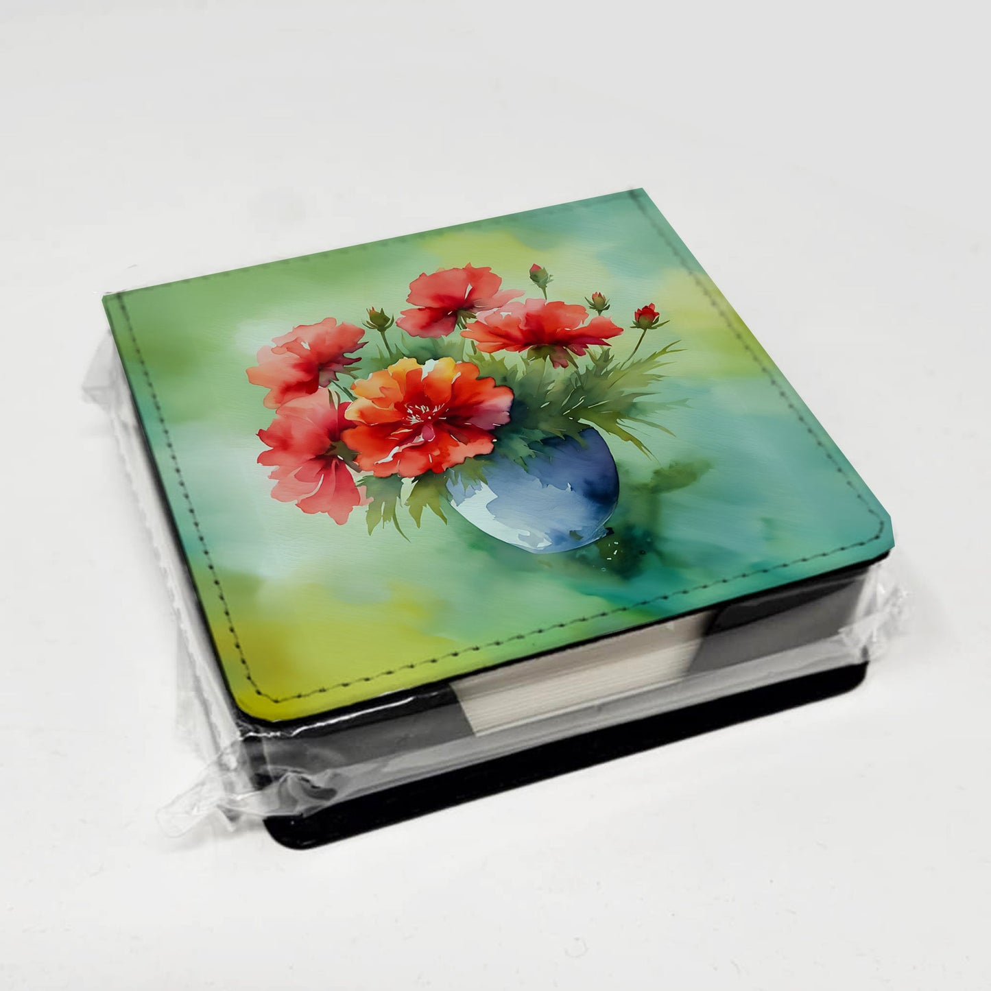 Ohio Scarlet Carnations in Watercolor PU Leather Note Paper Holder