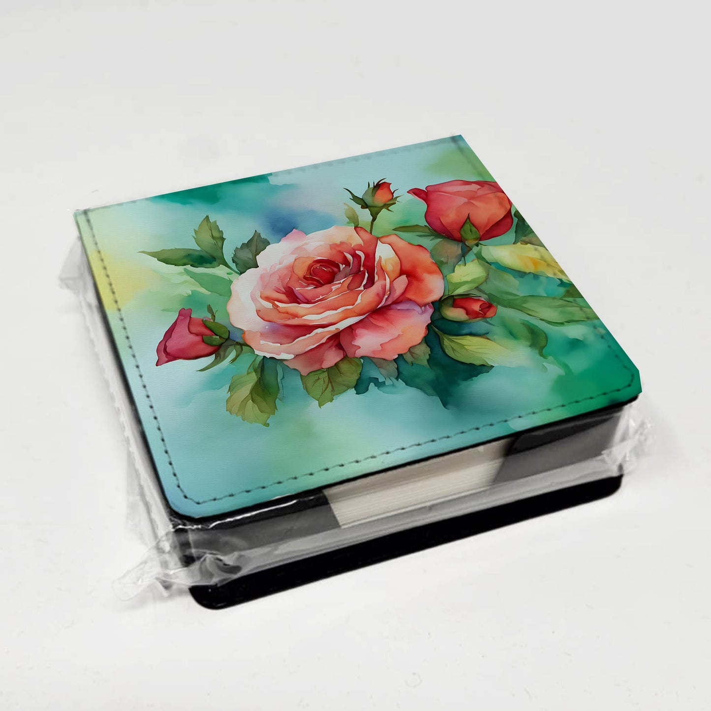 Oklahoma Roses in Watercolor PU Leather Note Paper Holder