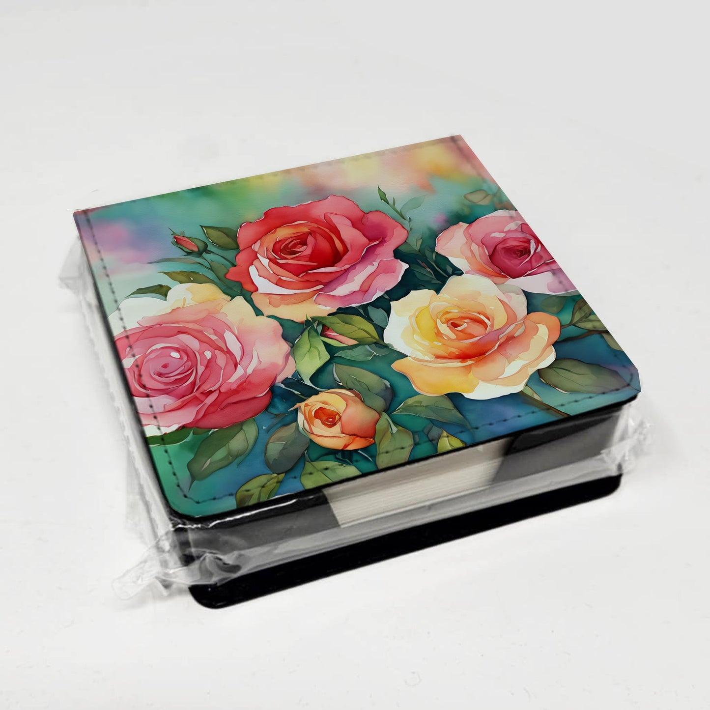 Oklahoma Roses in Watercolor PU Leather Note Paper Holder