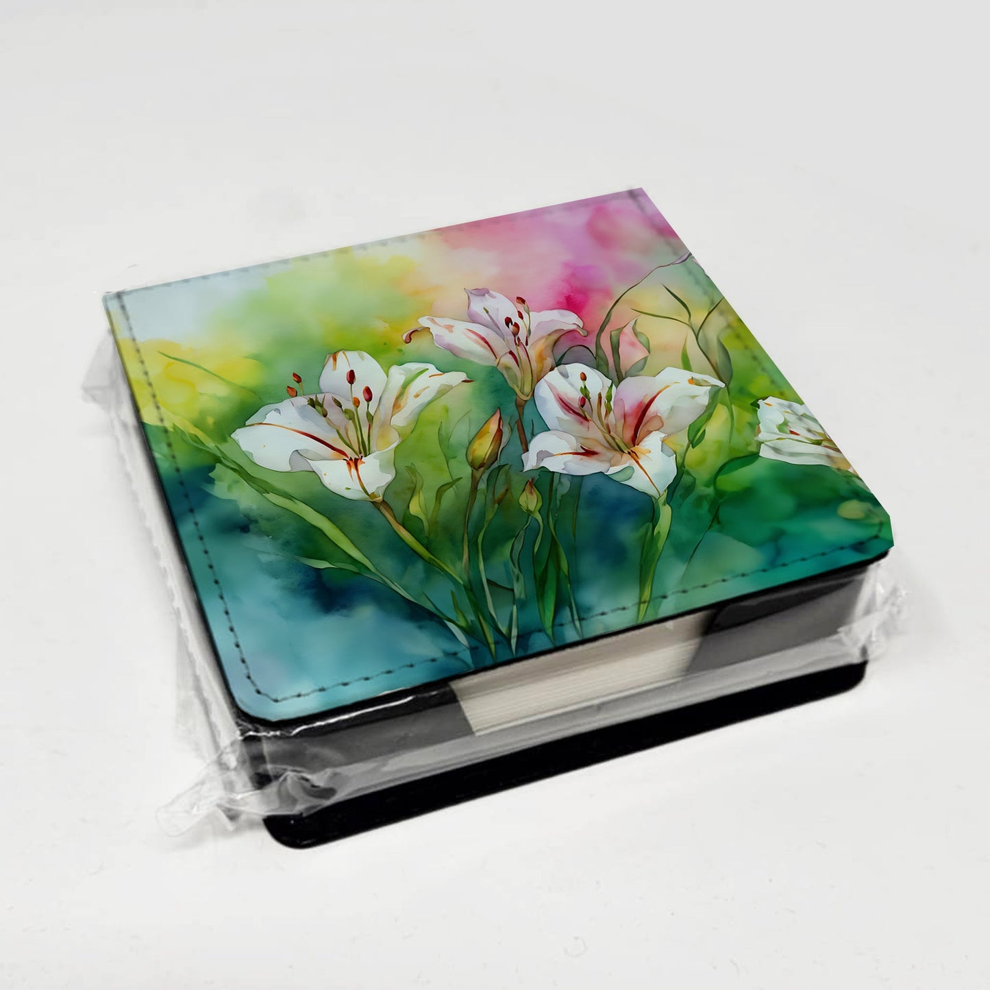 Utah Sego Lilies in Watercolor PU Leather Note Paper Holder