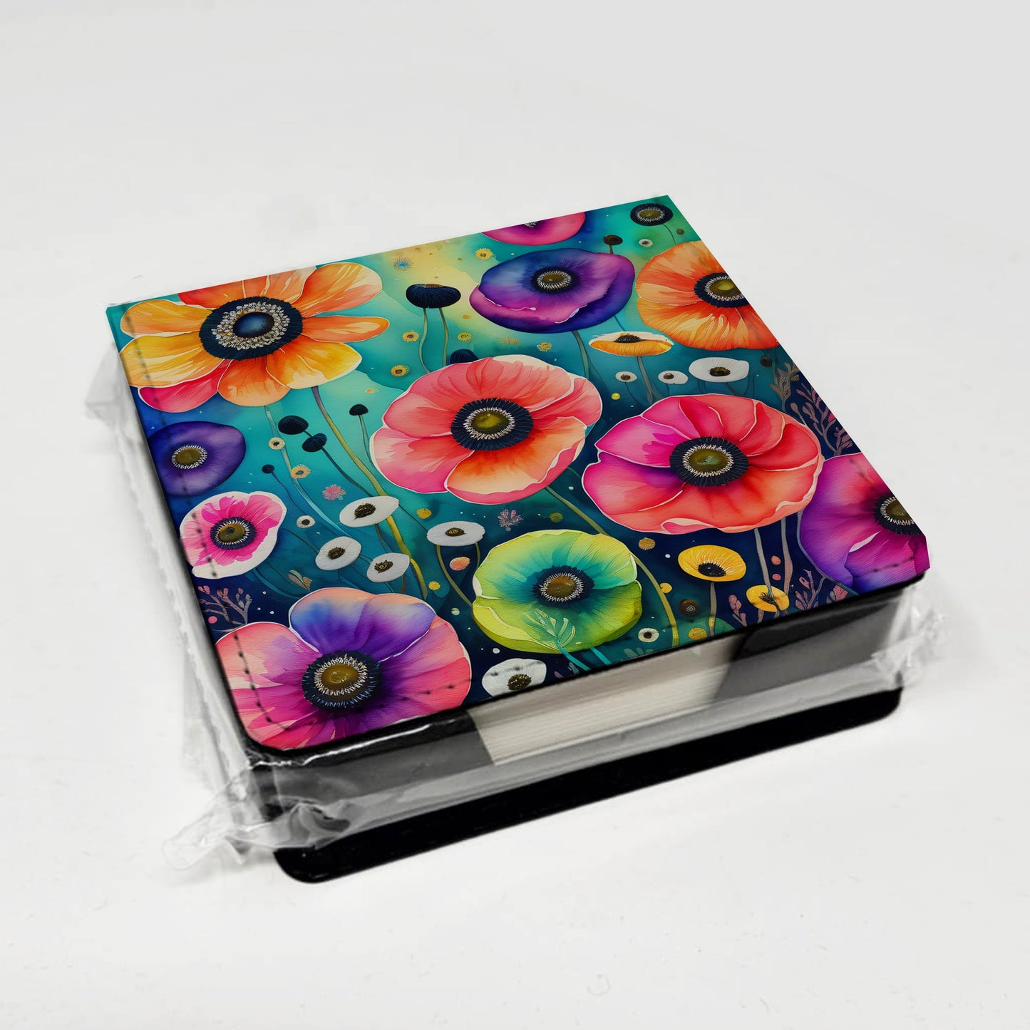 Colorful Anemones PU Leather Note Paper Holder