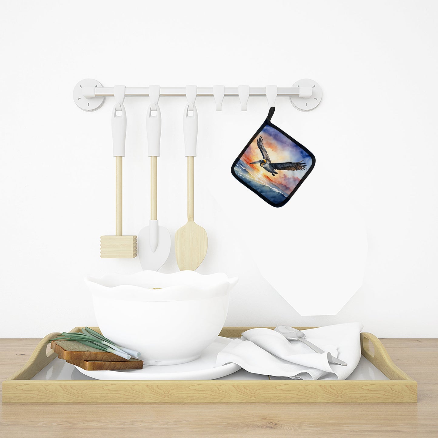 Pelican Fyling at Sunrise Pot Holders - Set of 2 Decorative Kitchen Helpers | Made in the USA