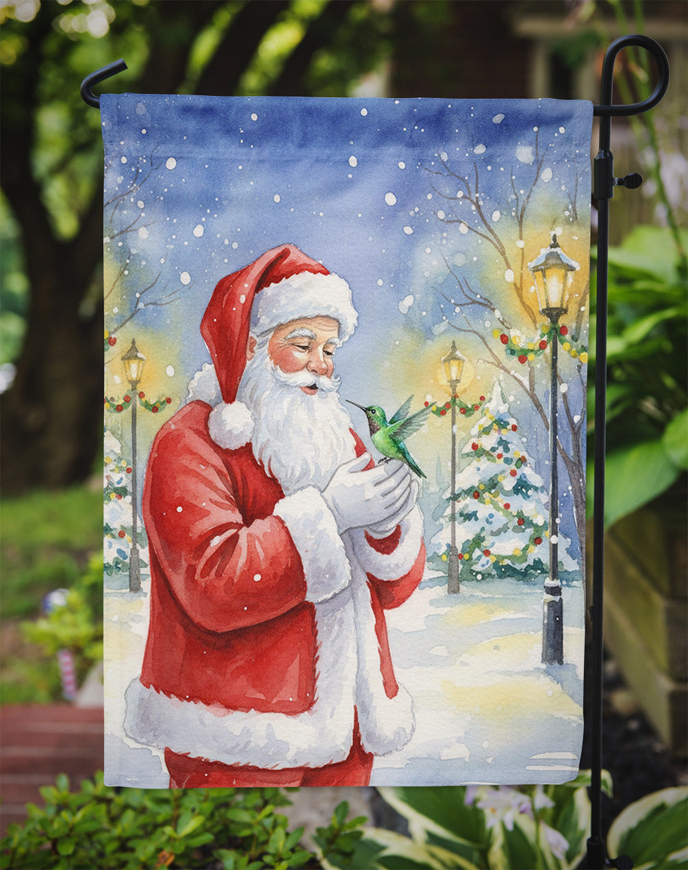 Hummingbird with Santa Claus Garden Flag