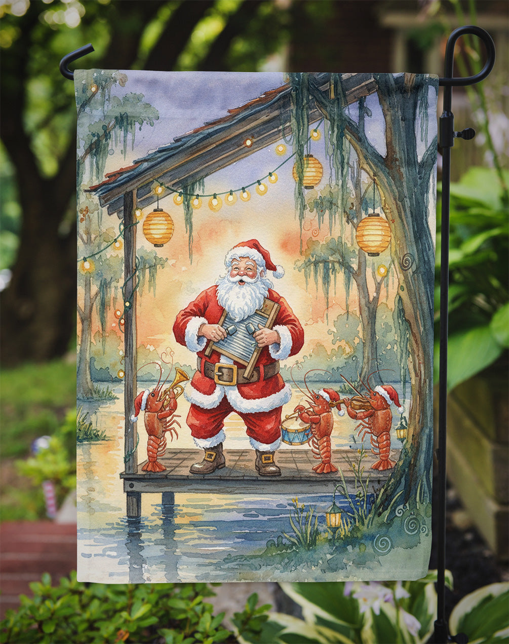 Cajun Santa Claus and the Crawfish Band Christmas Garden Flag