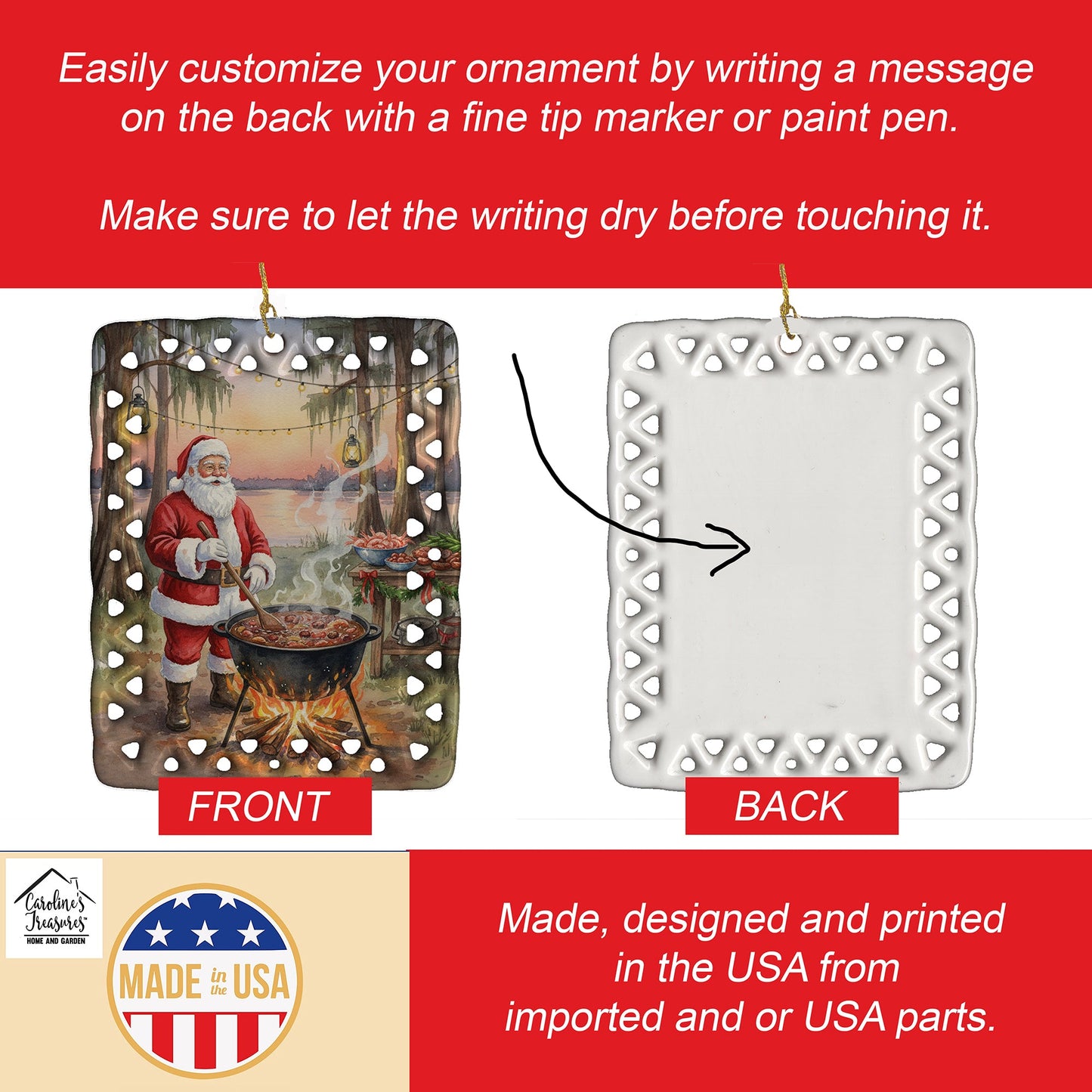 Cajun Santa Claus Cooking Gumbo Christmas Porcelain Ornament