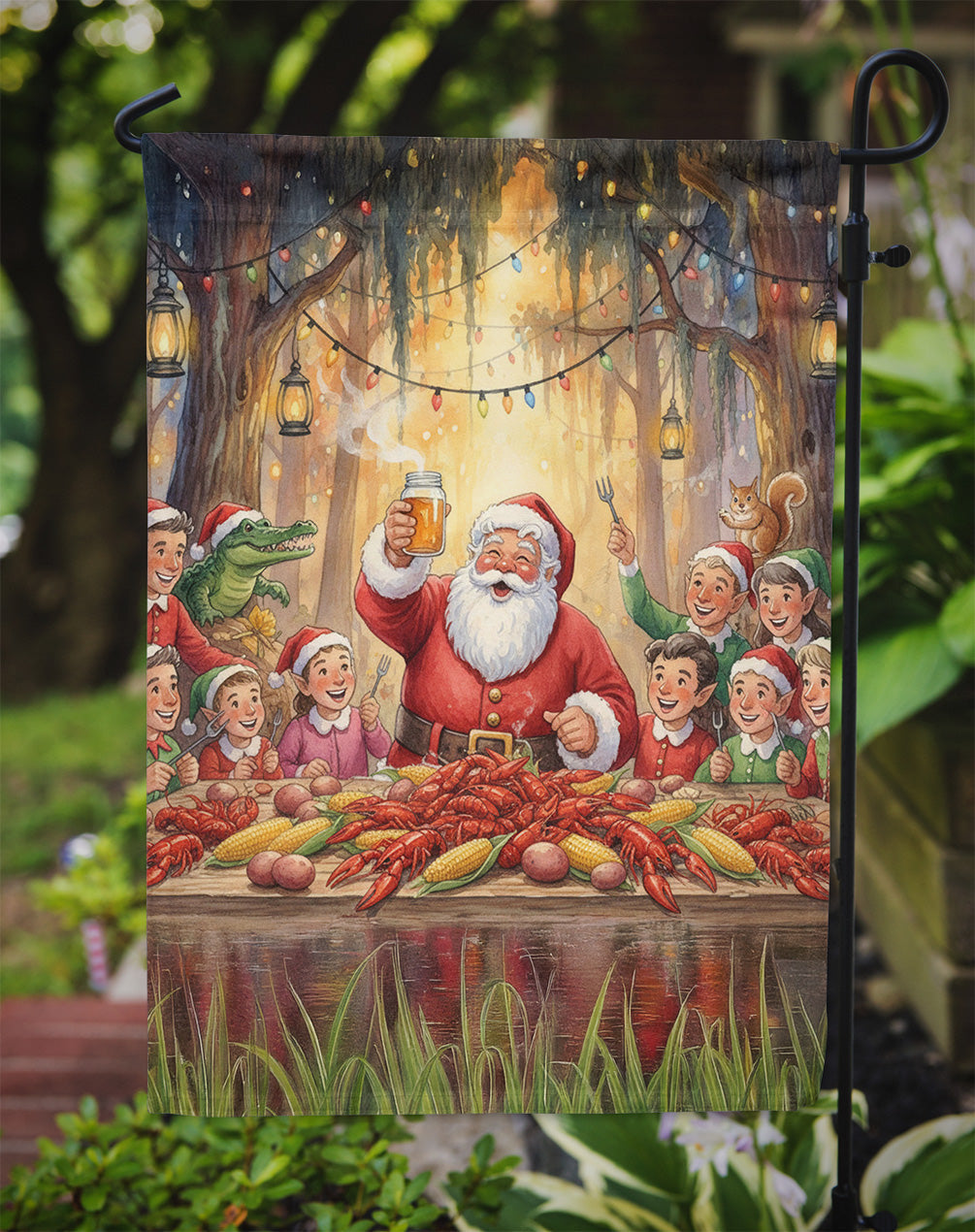 Cajun Santa Claus Crawfish Boil Christmas Garden Flag