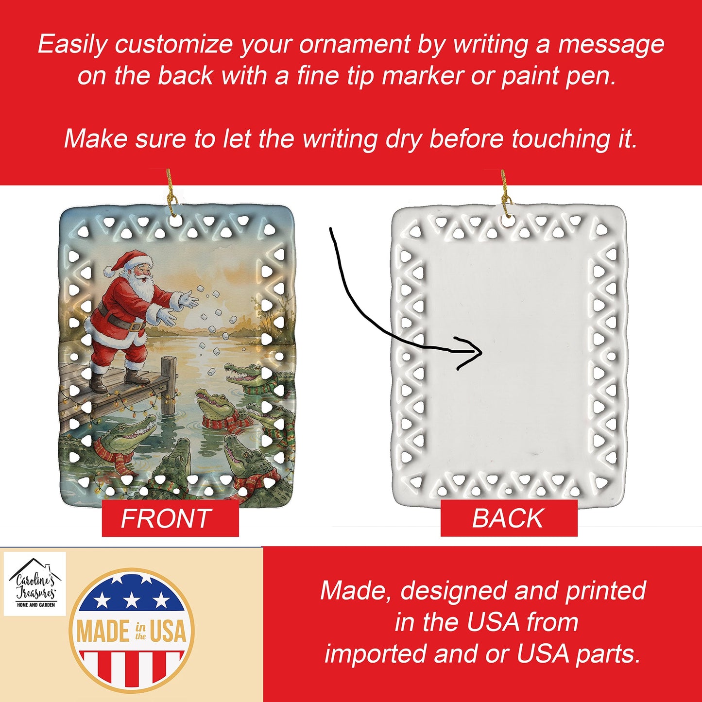 Cajun Santa Claus Feeding the Gators Christmas Porcelain Ornament