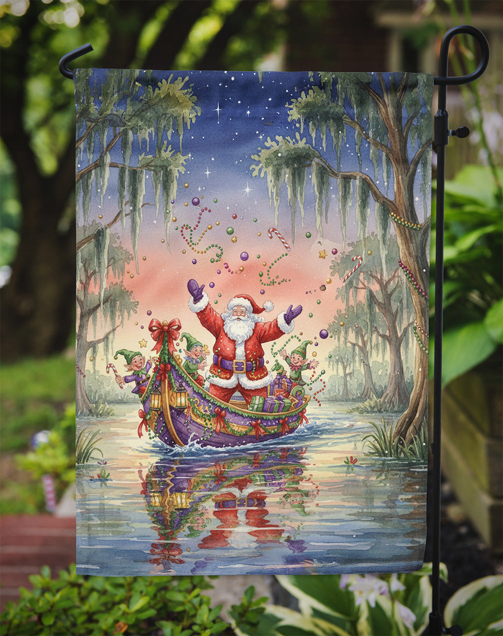 Cajun Santa Claus in the Bayou Christmas Parade Christmas Garden Flag