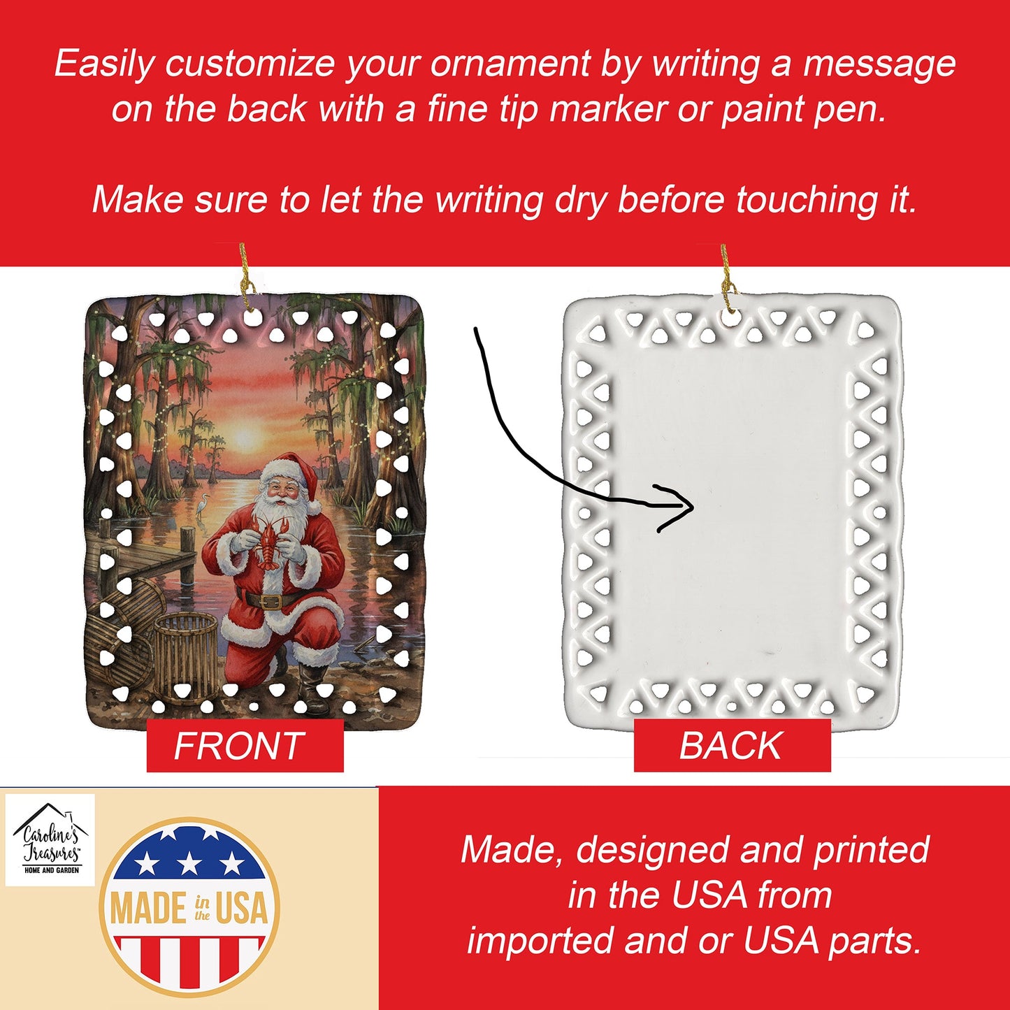 Cajun Santa Claus with Crawfish Christmas Porcelain Ornament