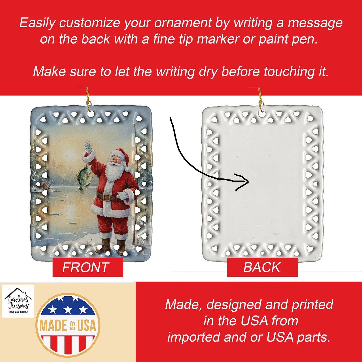 Fishing Santa Claus with Crappie Christmas Porcelain Ornament