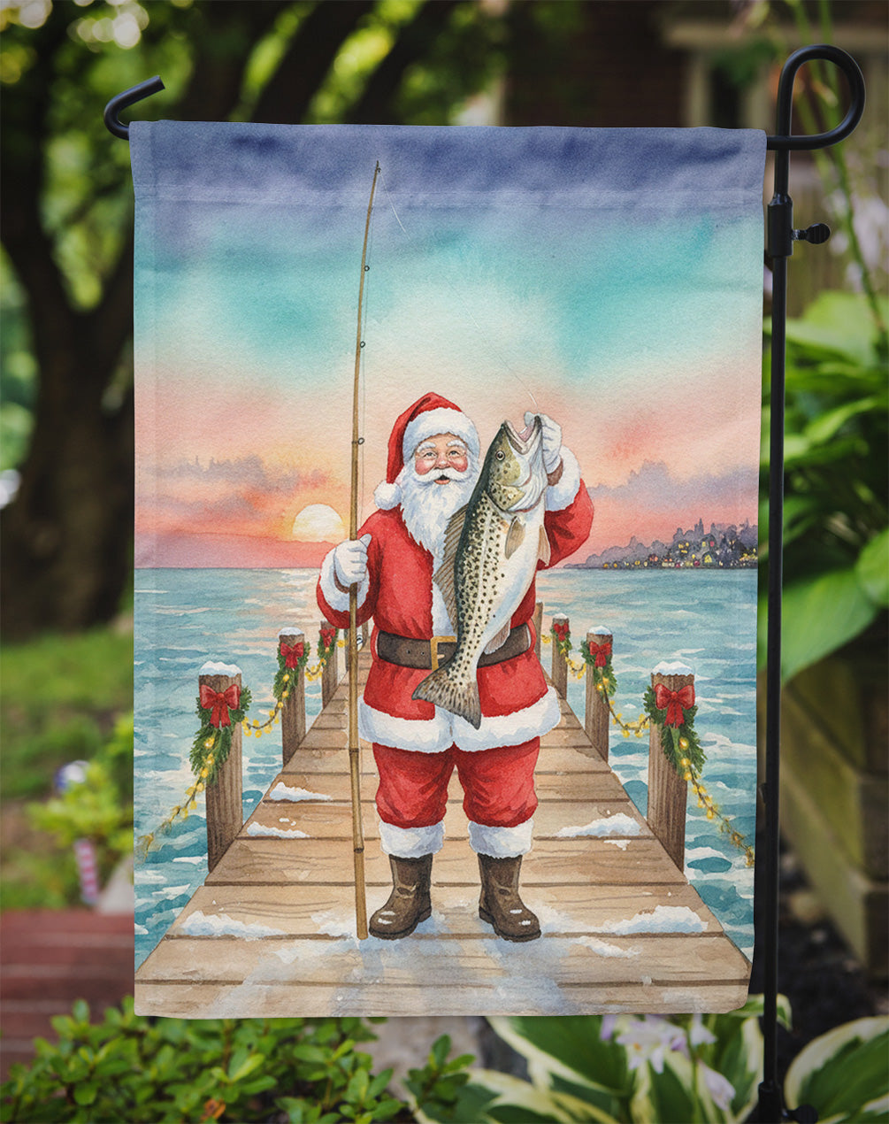 Fishing Santa Claus with Speckled Trout Christmas Garden Flag