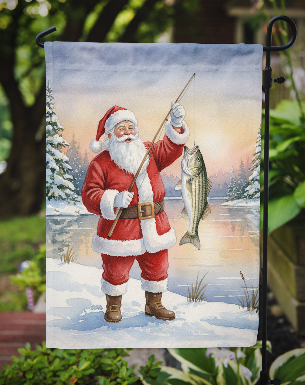 Fishing Santa Claus with Striped Bass Christmas Garden Flag