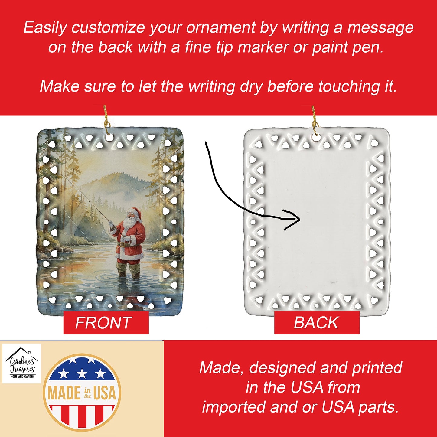 Santa Claus Fly-Fishing at Sunrise Christmas Porcelain Ornament