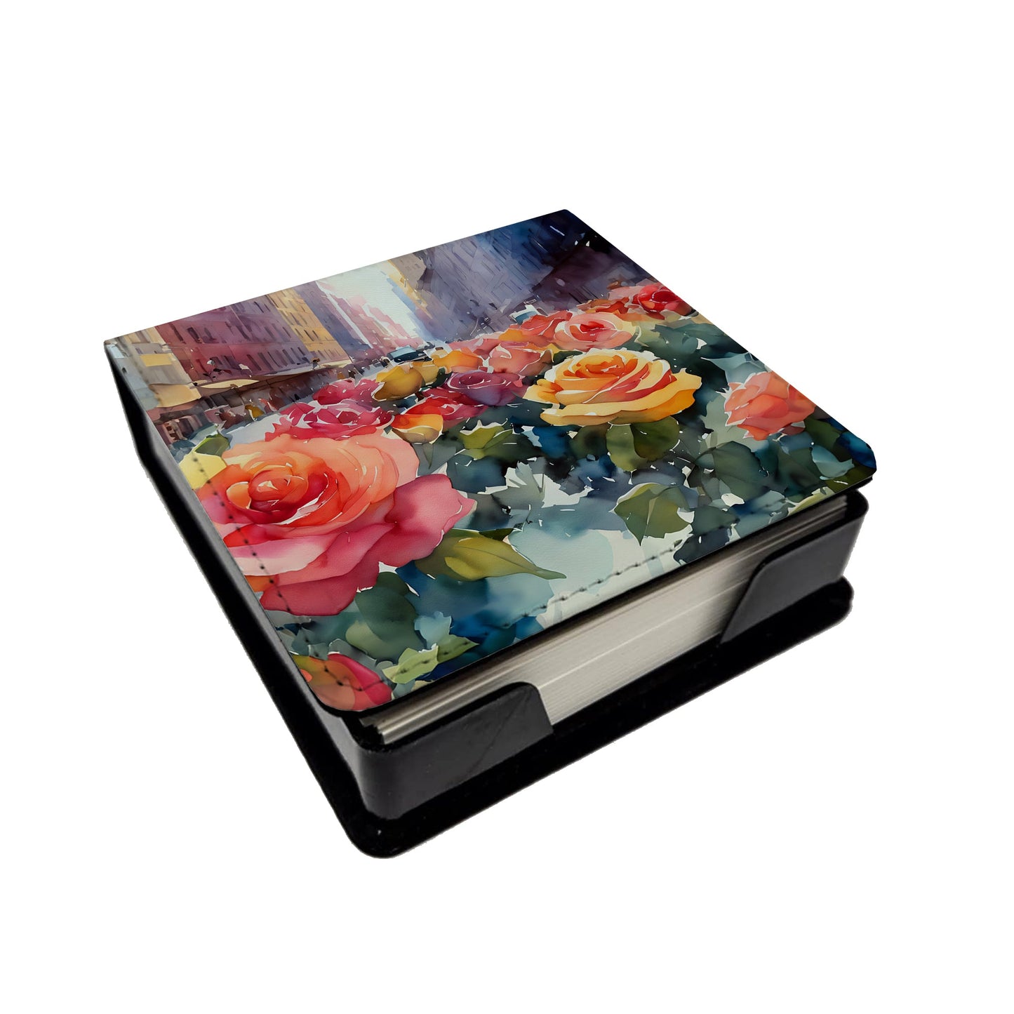 New York Roses in Watercolor PU Leather Note Paper Holder