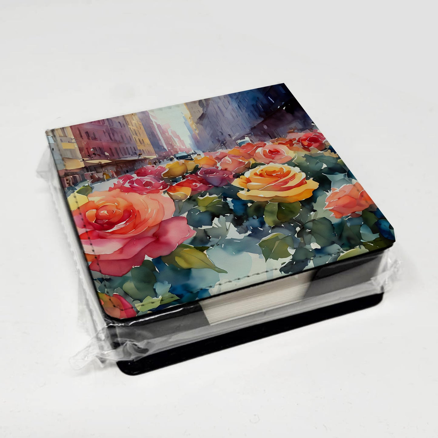 New York Roses in Watercolor PU Leather Note Paper Holder