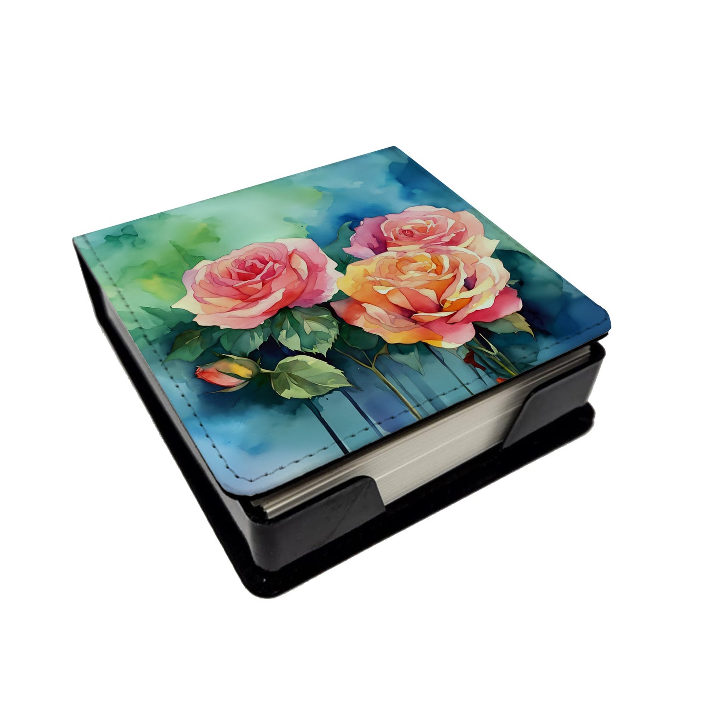 New York Roses in Watercolor PU Leather Note Paper Holder