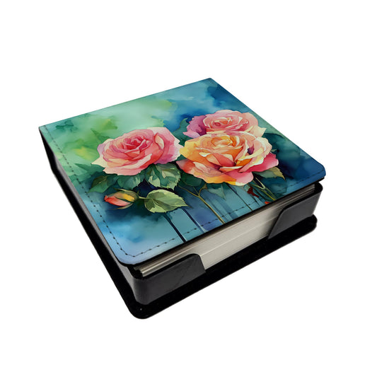 New York Roses in Watercolor PU Leather Note Paper Holder