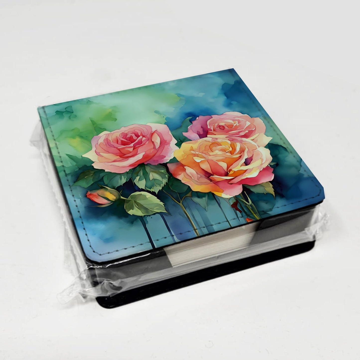 New York Roses in Watercolor PU Leather Note Paper Holder