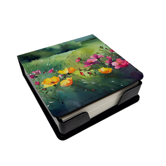 North Dakota Wild Prairie Roses in Watercolor PU Leather Note Paper Holder