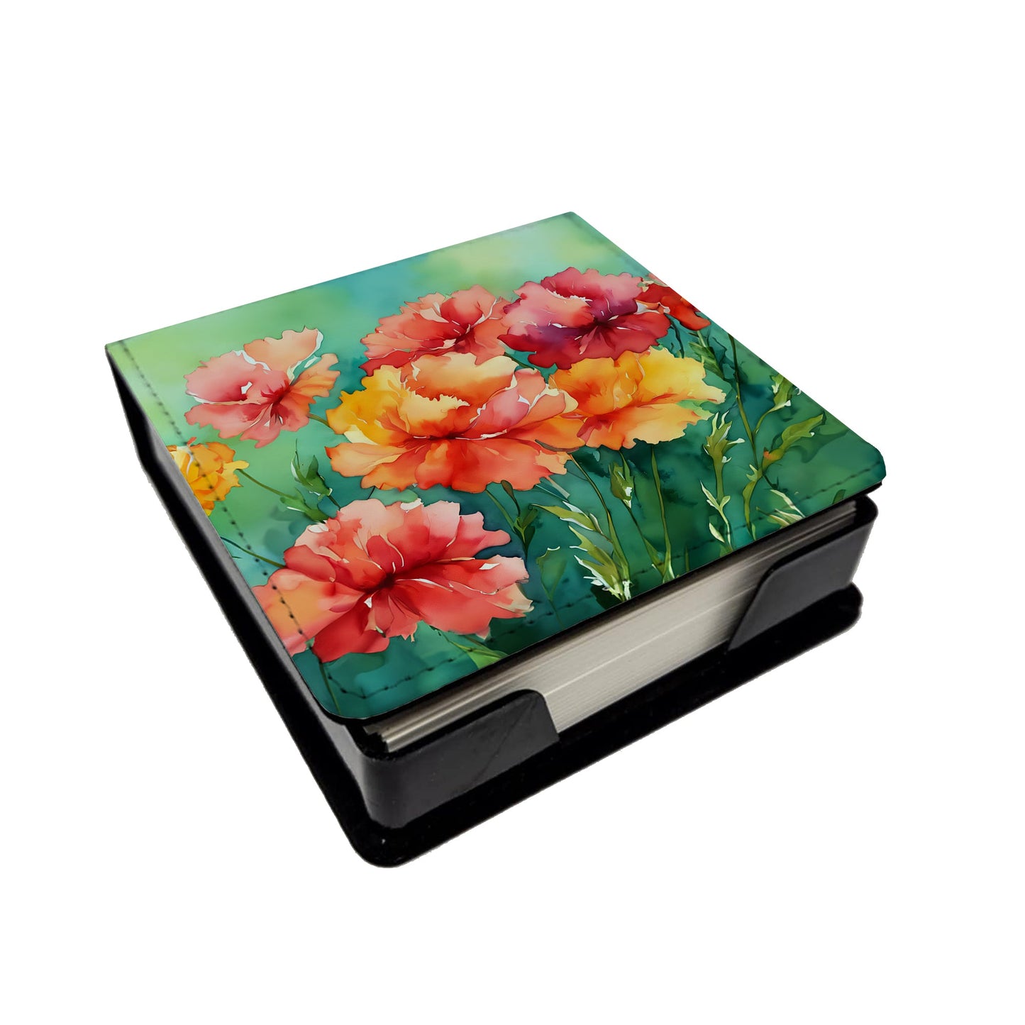 Ohio Scarlet Carnations in Watercolor PU Leather Note Paper Holder