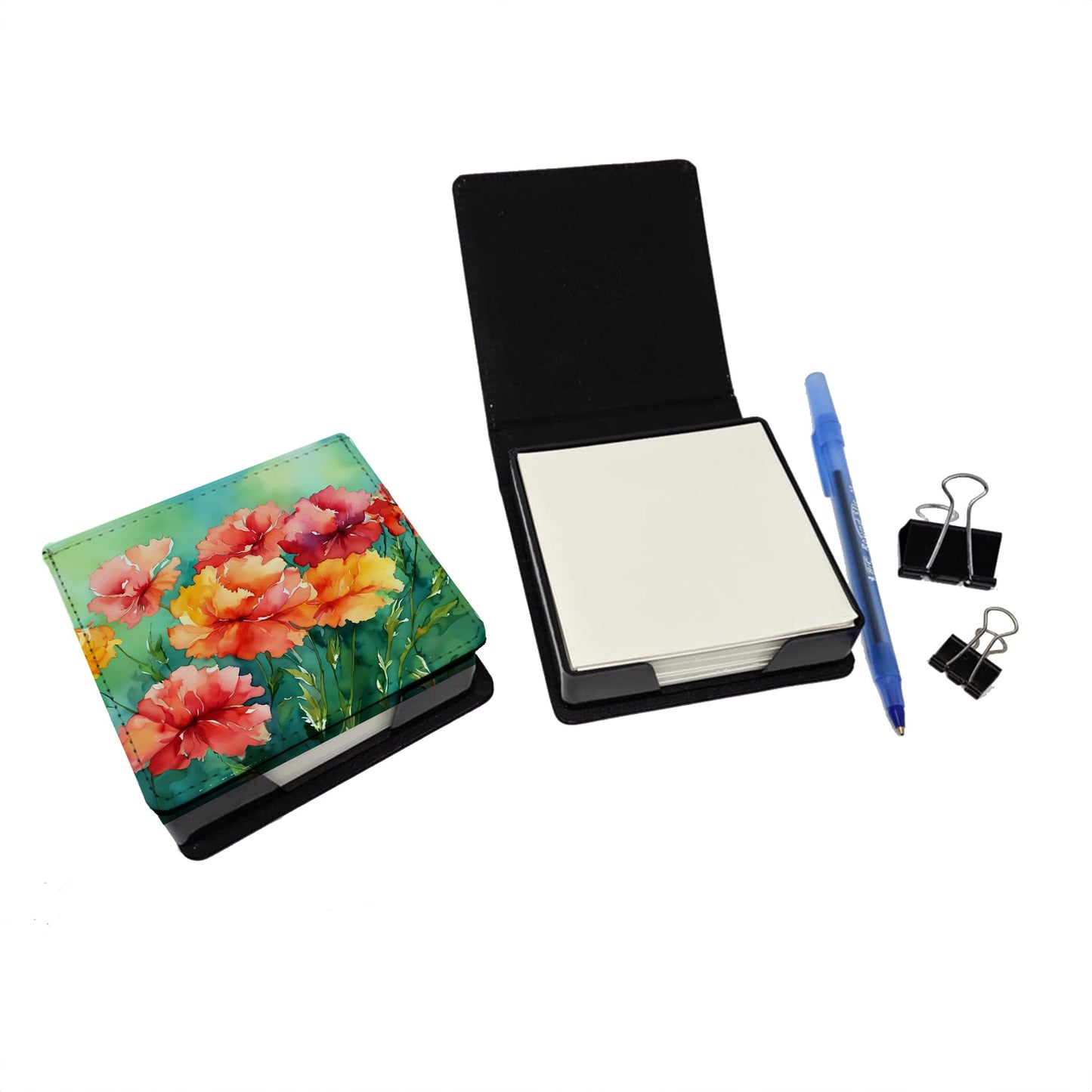 Ohio Scarlet Carnations in Watercolor PU Leather Note Paper Holder