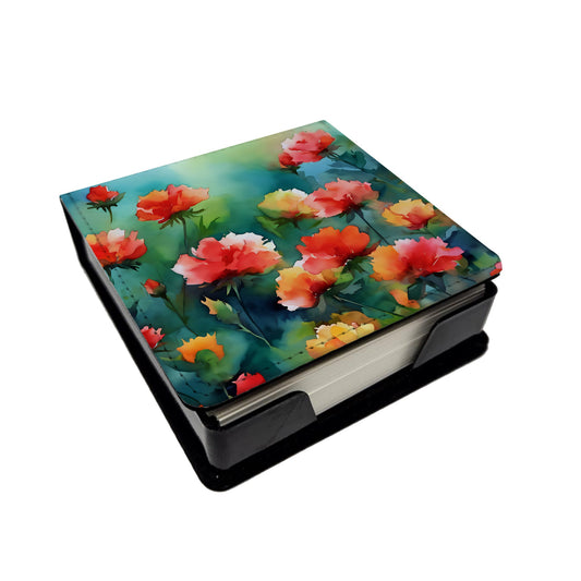 Ohio Scarlet Carnations in Watercolor PU Leather Note Paper Holder