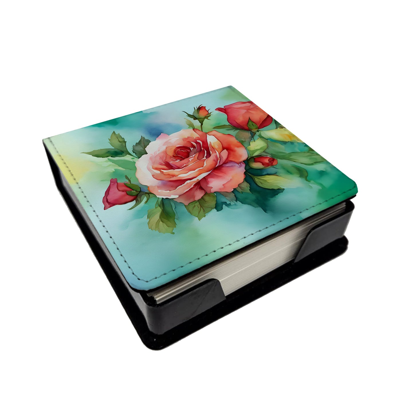 Oklahoma Roses in Watercolor PU Leather Note Paper Holder