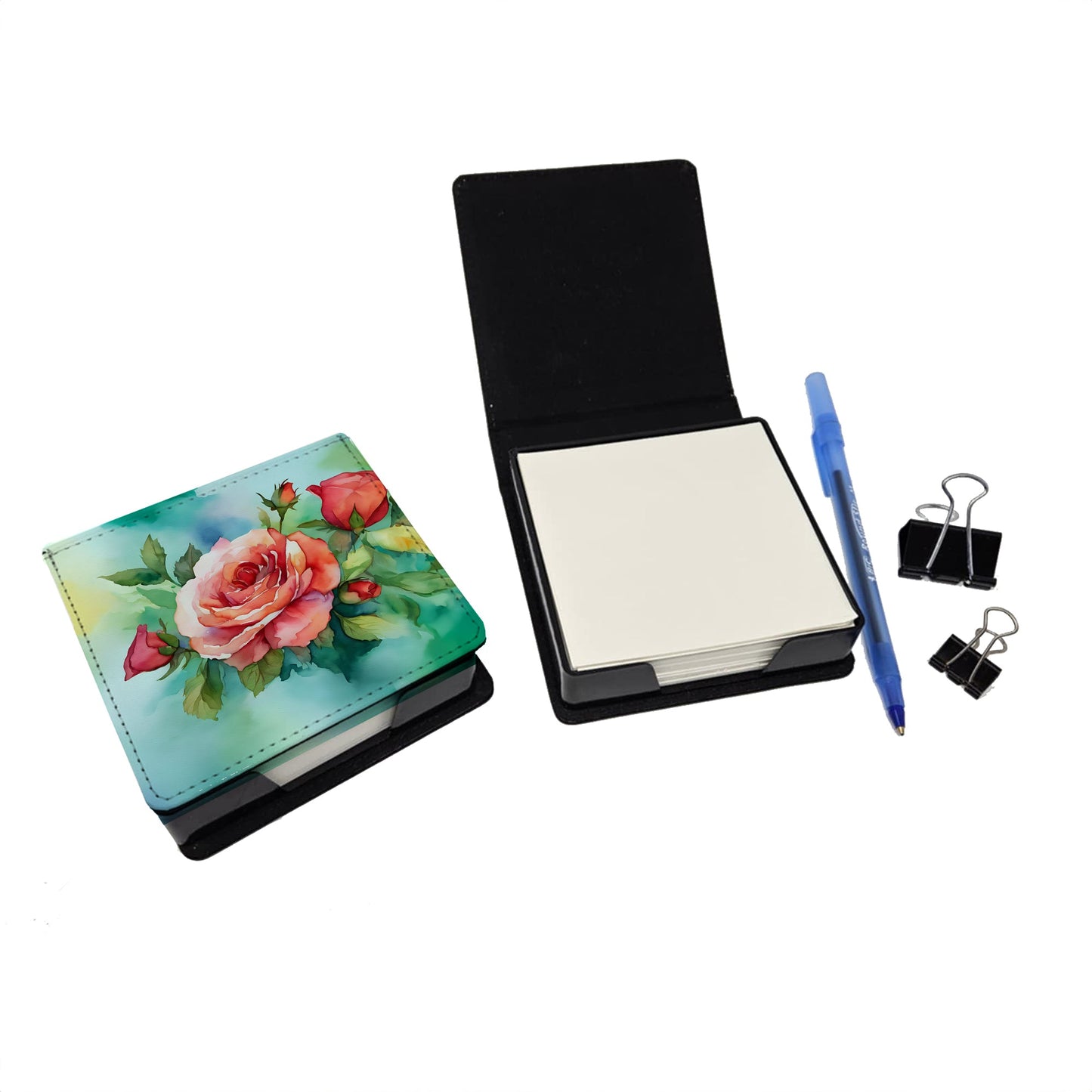 Oklahoma Roses in Watercolor PU Leather Note Paper Holder