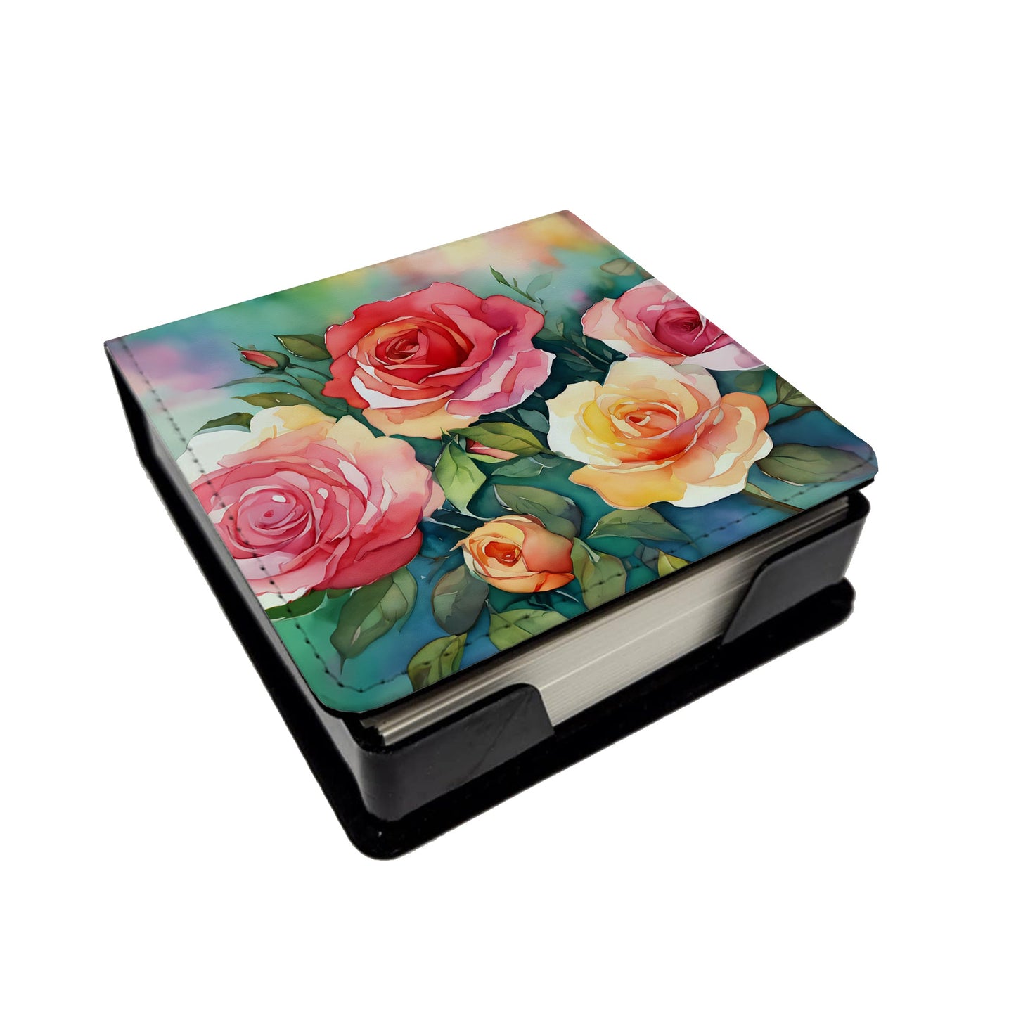 Oklahoma Roses in Watercolor PU Leather Note Paper Holder