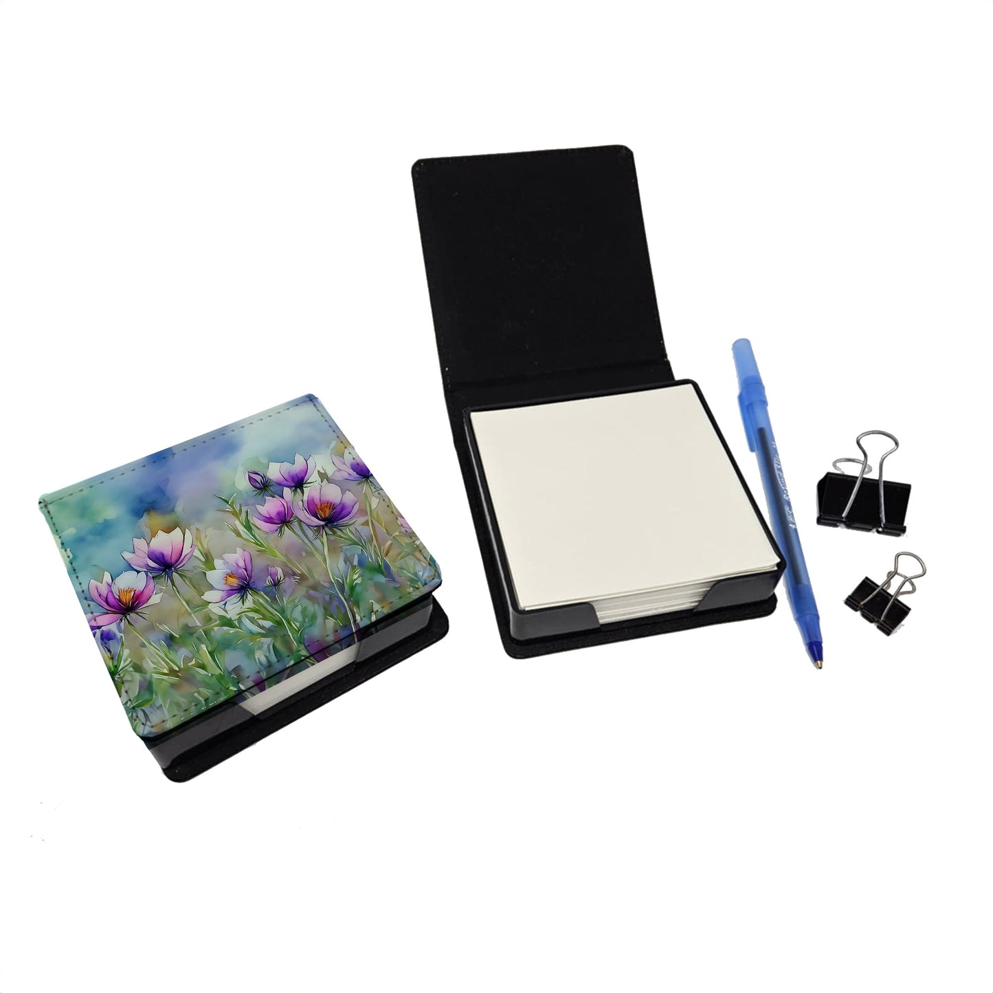 South Dakota Pasque Flowers in Watercolor PU Leather Note Paper Holder