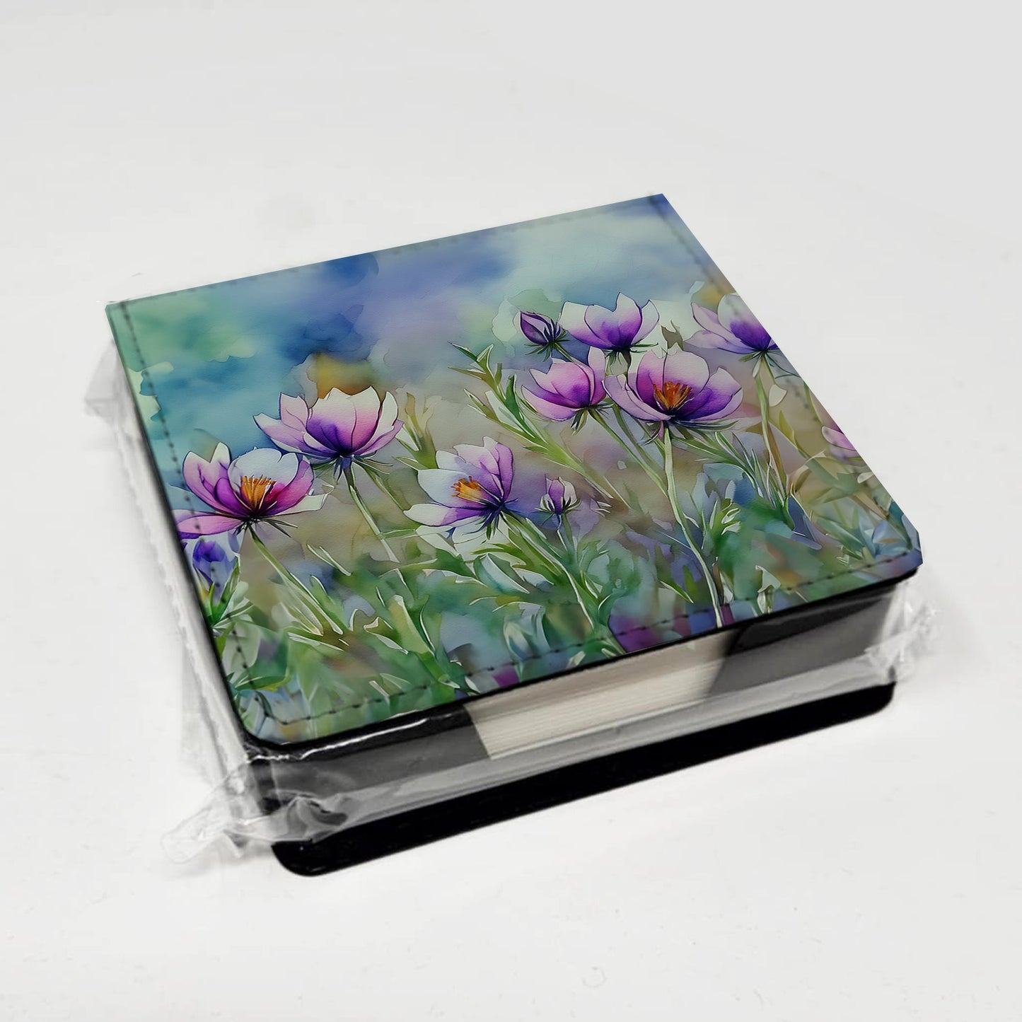 South Dakota Pasque Flowers in Watercolor PU Leather Note Paper Holder