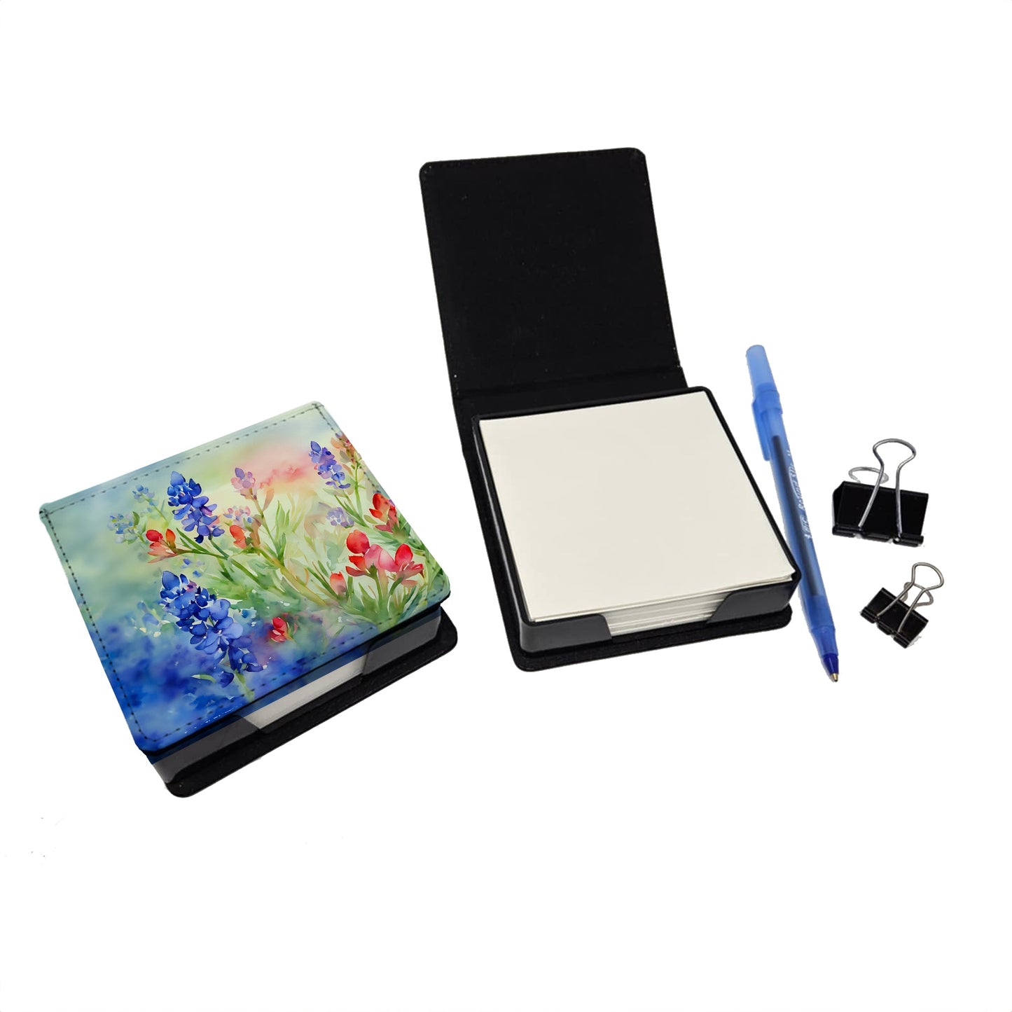 Texas Bluebonnets in Watercolor PU Leather Note Paper Holder