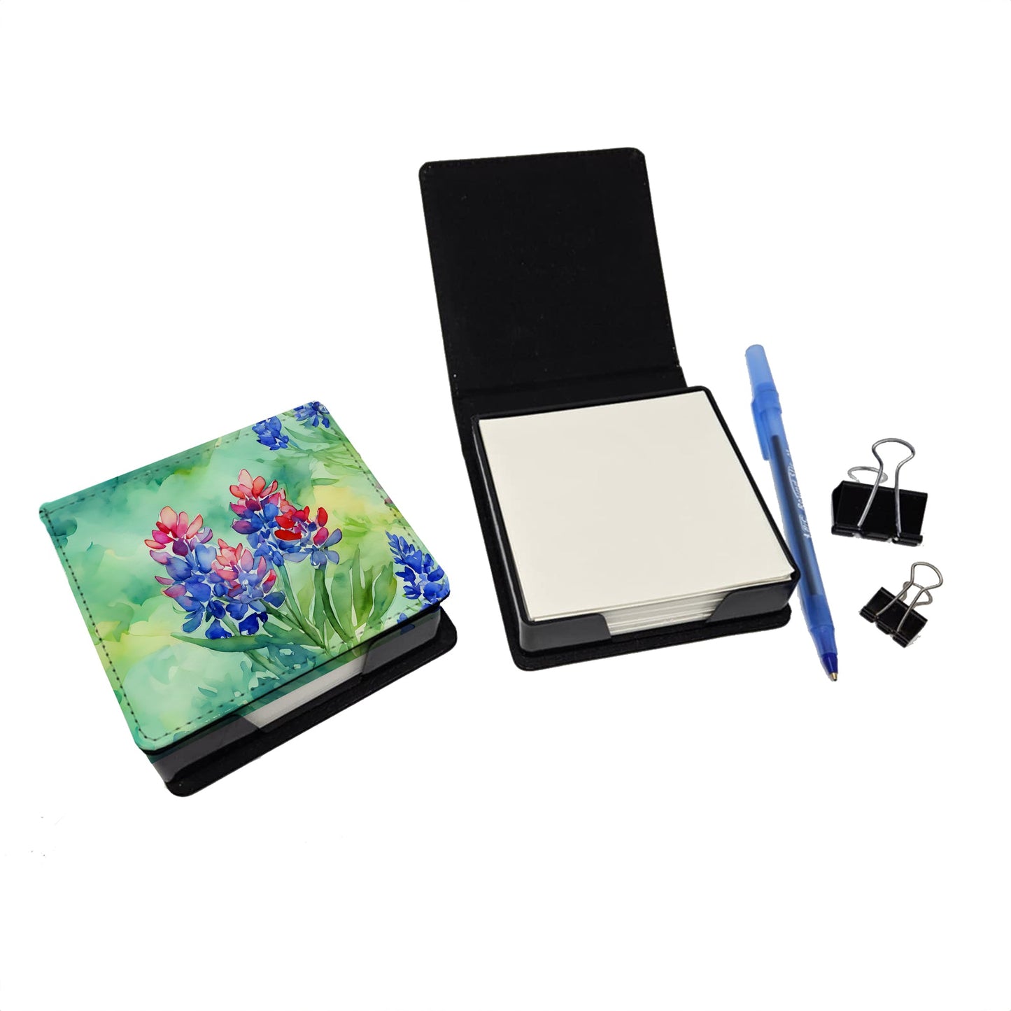 Texas Bluebonnets in Watercolor PU Leather Note Paper Holder