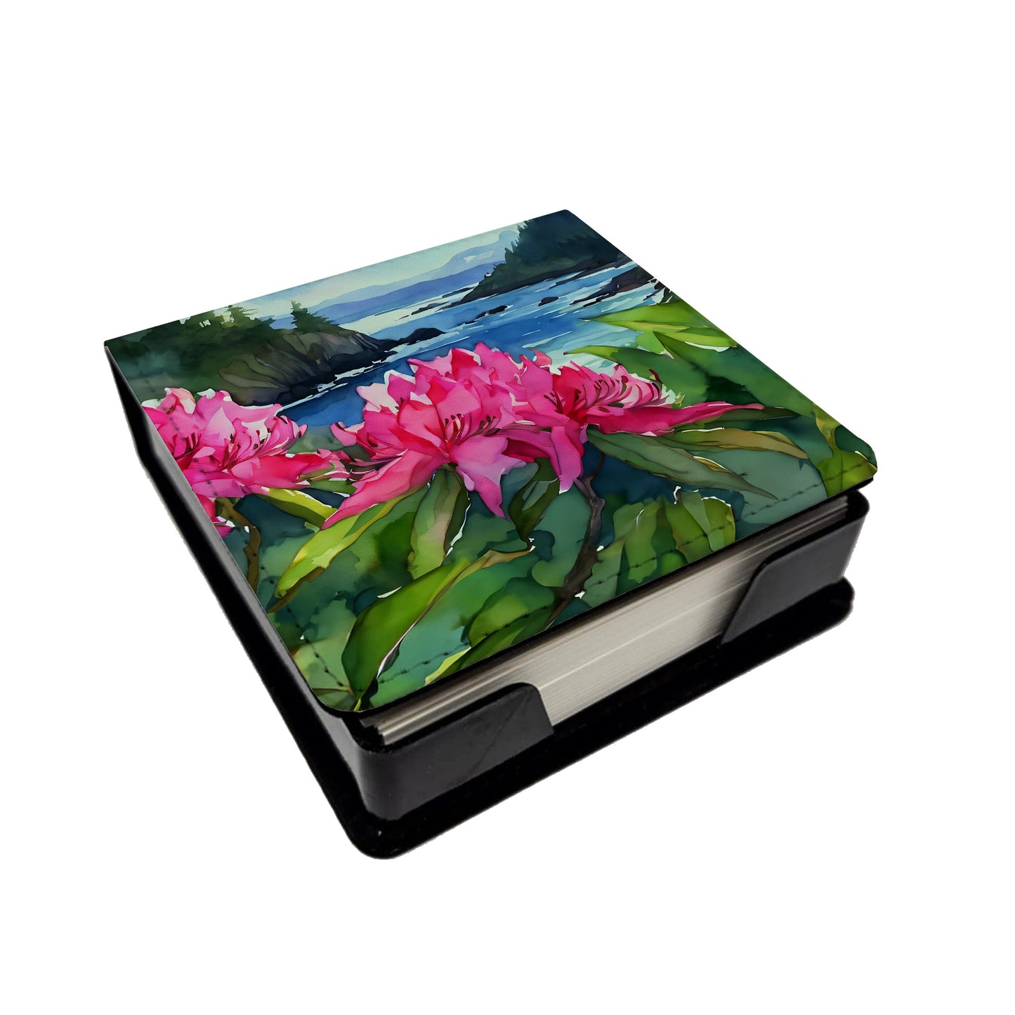 Washington Coast Rhododendrons in Watercolor PU Leather Note Paper Holder