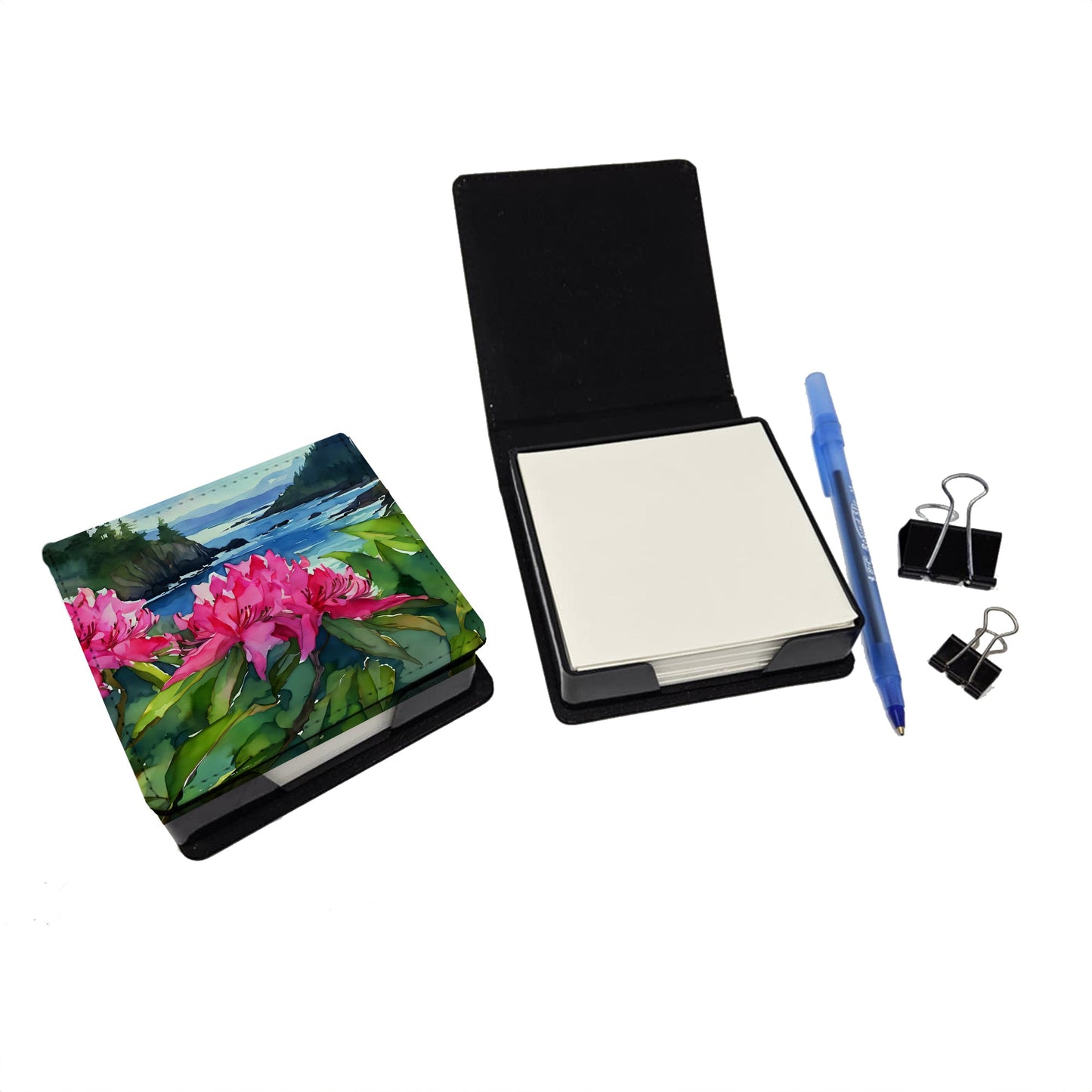 Washington Coast Rhododendrons in Watercolor PU Leather Note Paper Holder