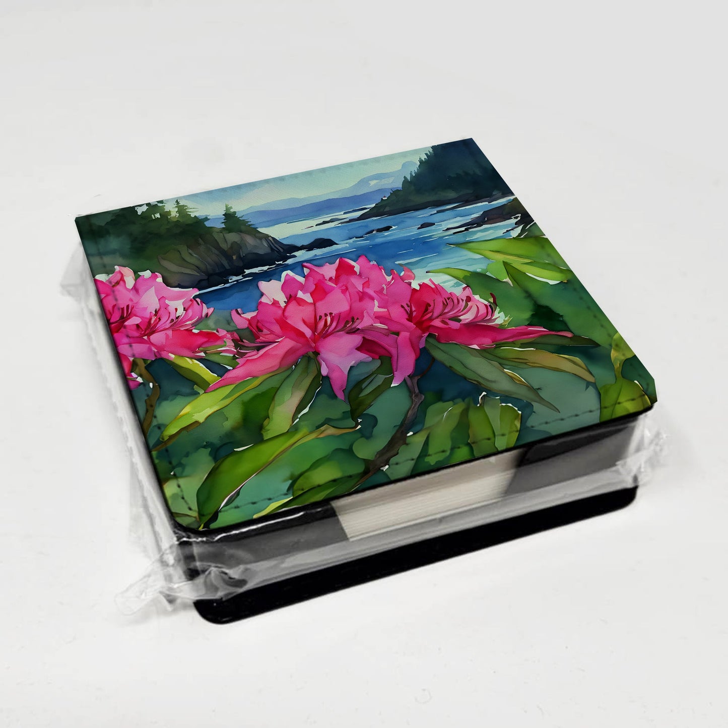Washington Coast Rhododendrons in Watercolor PU Leather Note Paper Holder