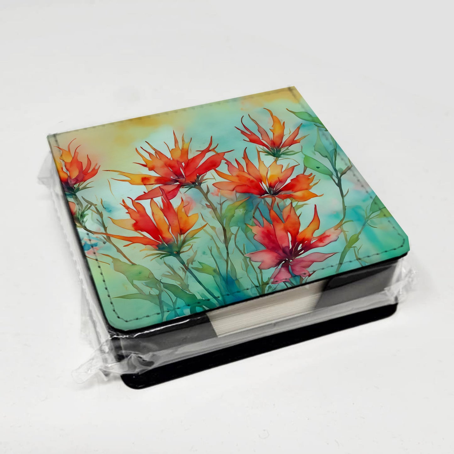 Wyoming Indian Paintbrush in Watercolor PU Leather Note Paper Holder