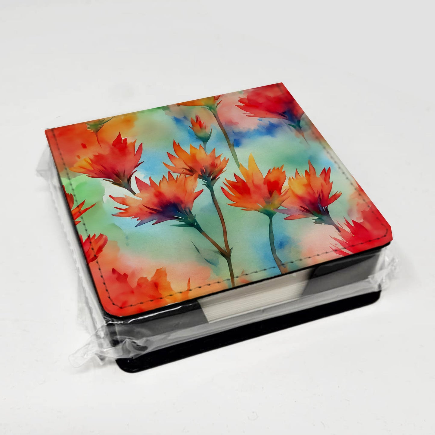Wyoming Indian Paintbrush in Watercolor PU Leather Note Paper Holder