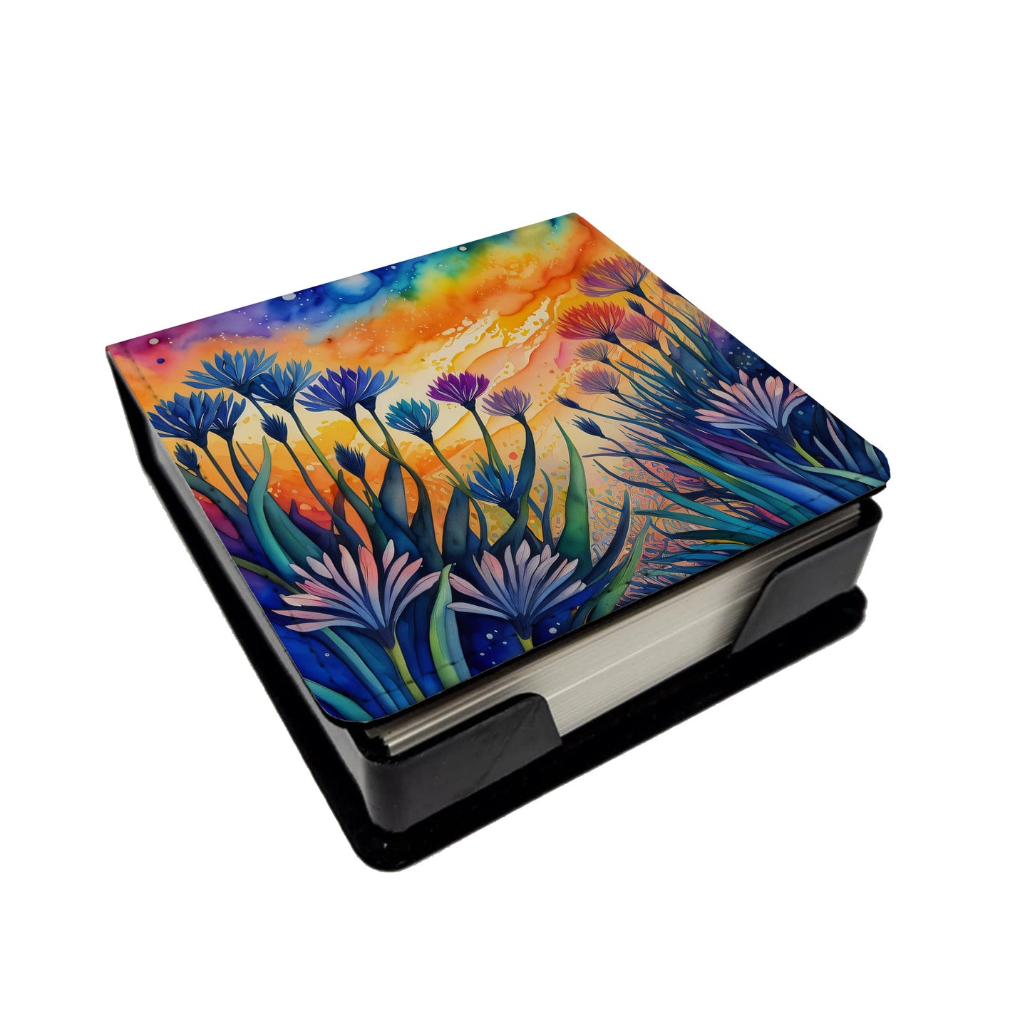 Colorful Agapanthus PU Leather Note Paper Holder