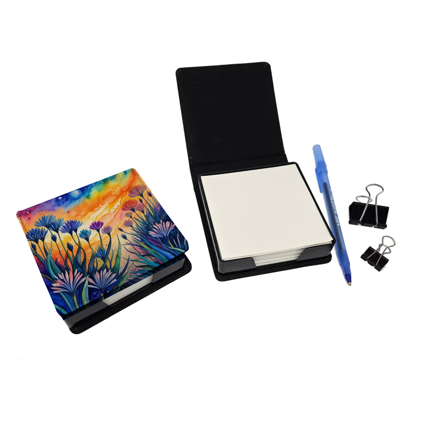 Colorful Agapanthus PU Leather Note Paper Holder