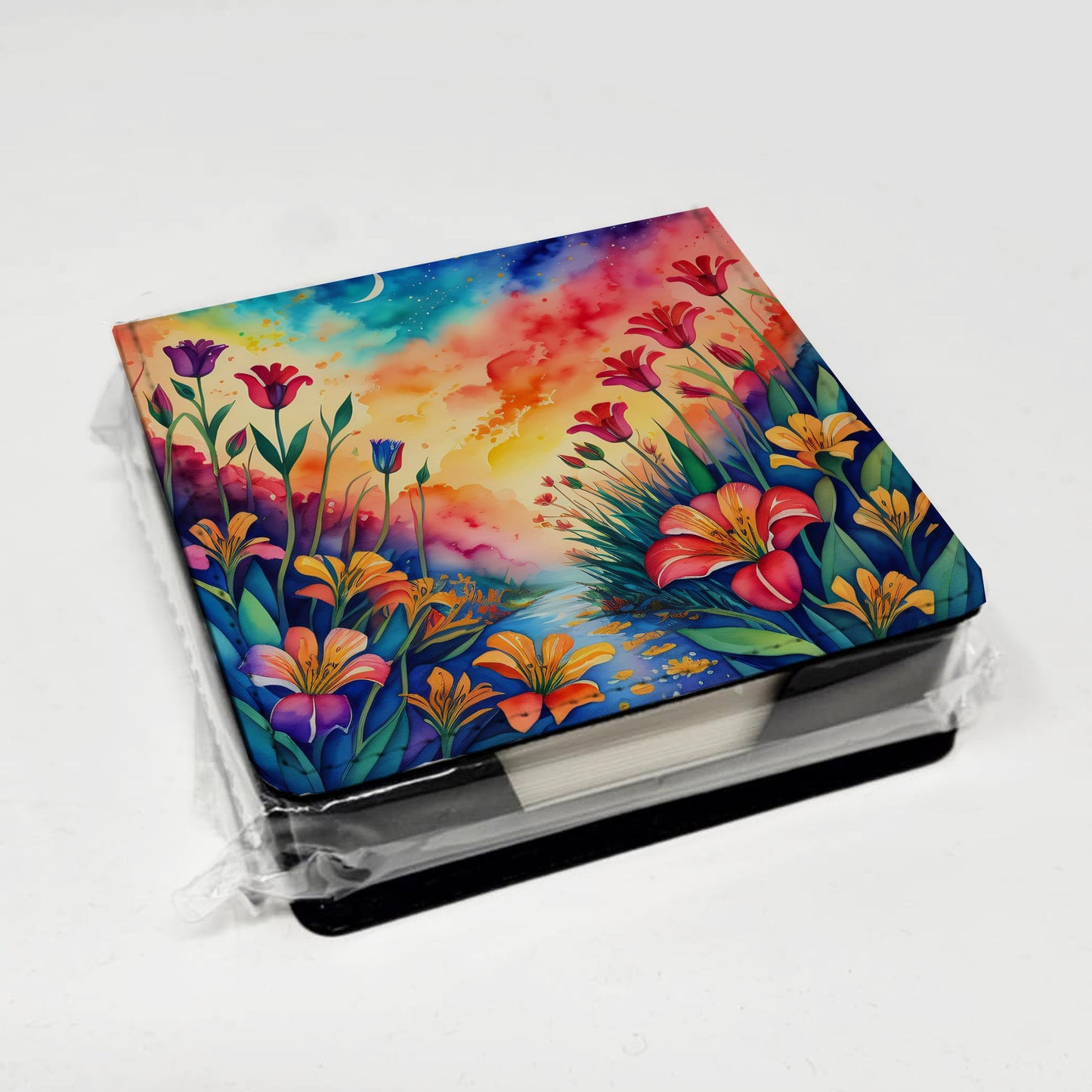 Colorful Alstroemerias PU Leather Note Paper Holder