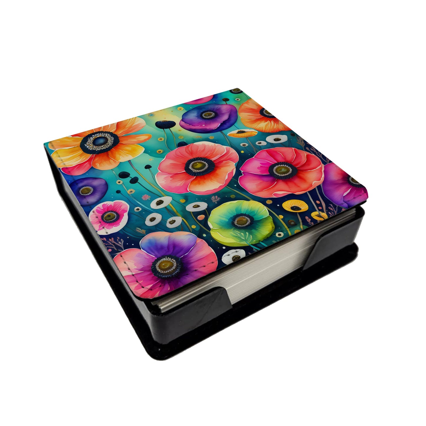 Colorful Anemones PU Leather Note Paper Holder
