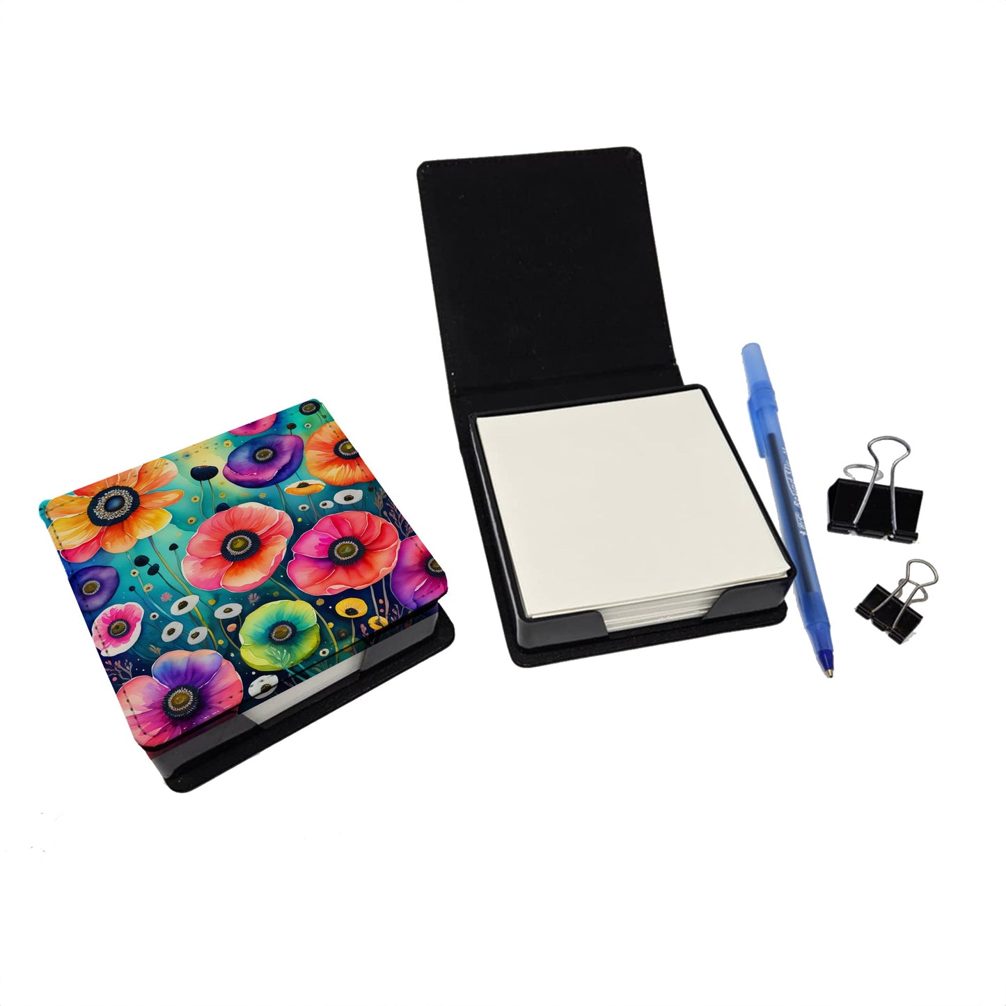 Colorful Anemones PU Leather Note Paper Holder
