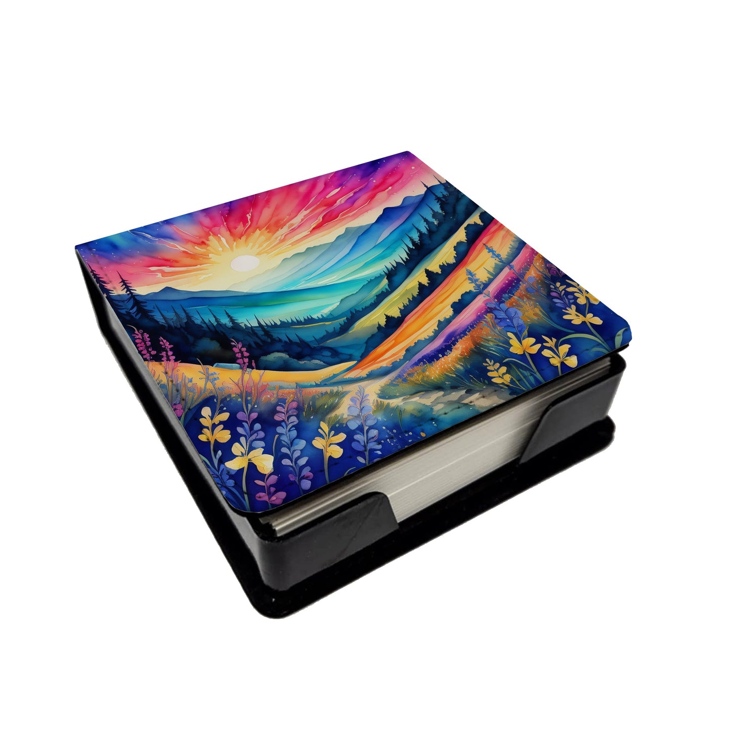 Colorful Annual Larkspur PU Leather Note Paper Holder