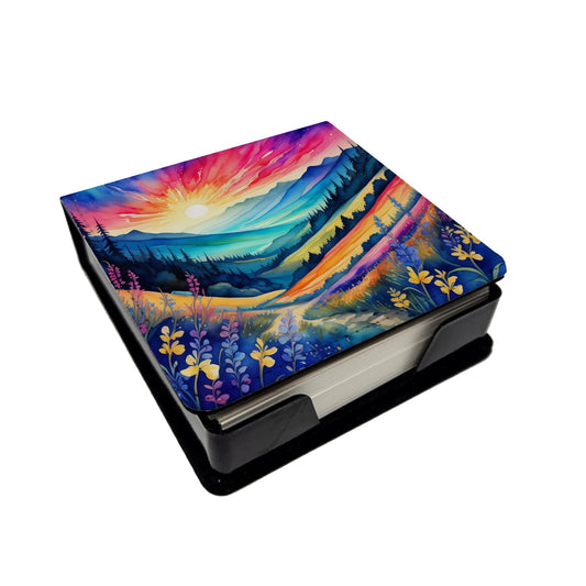 Colorful Annual Larkspur PU Leather Note Paper Holder