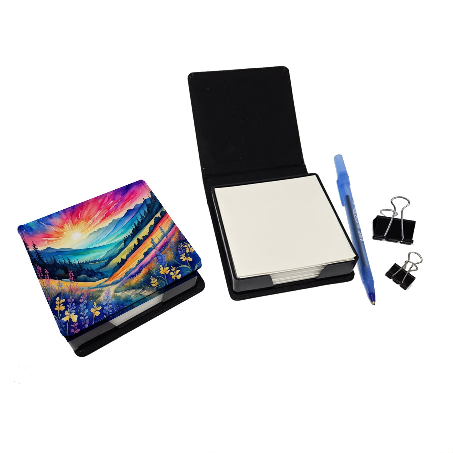 Colorful Annual Larkspur PU Leather Note Paper Holder
