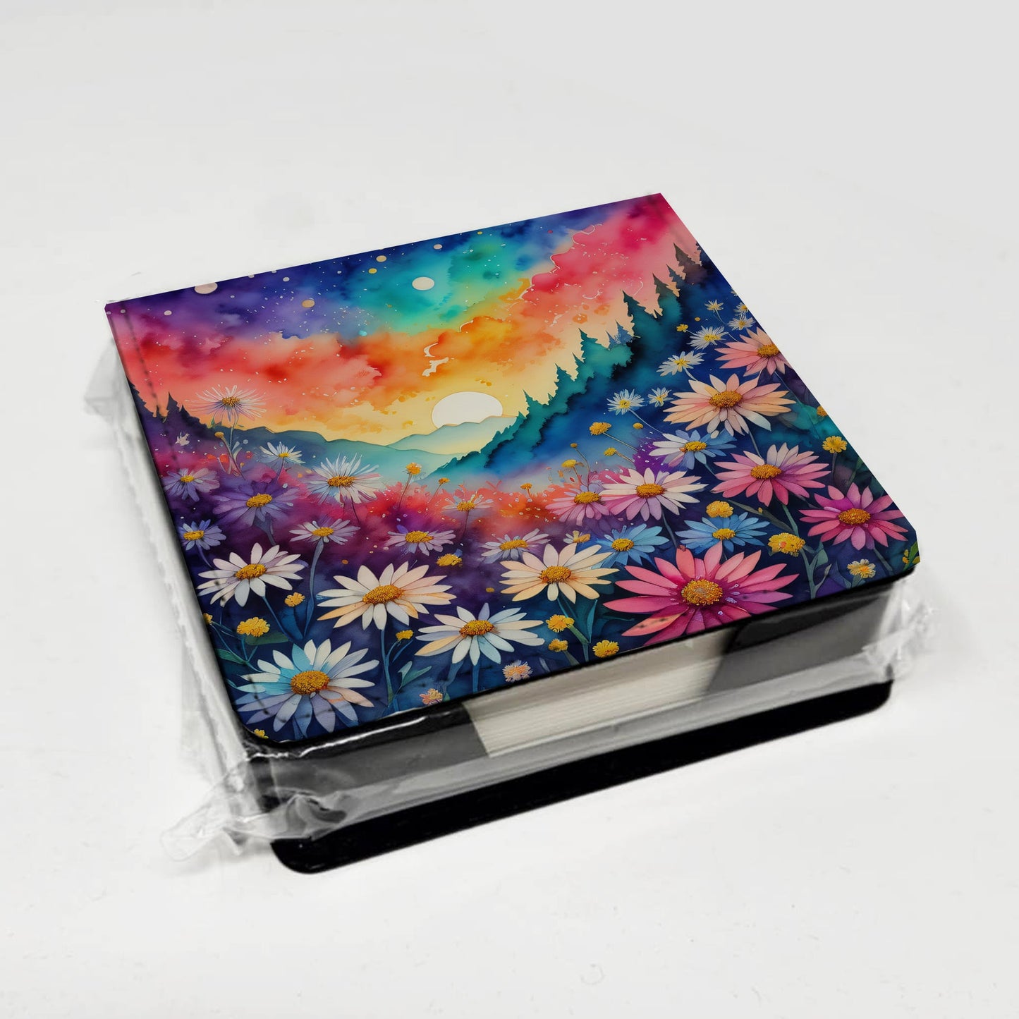 Colorful Asters PU Leather Note Paper Holder