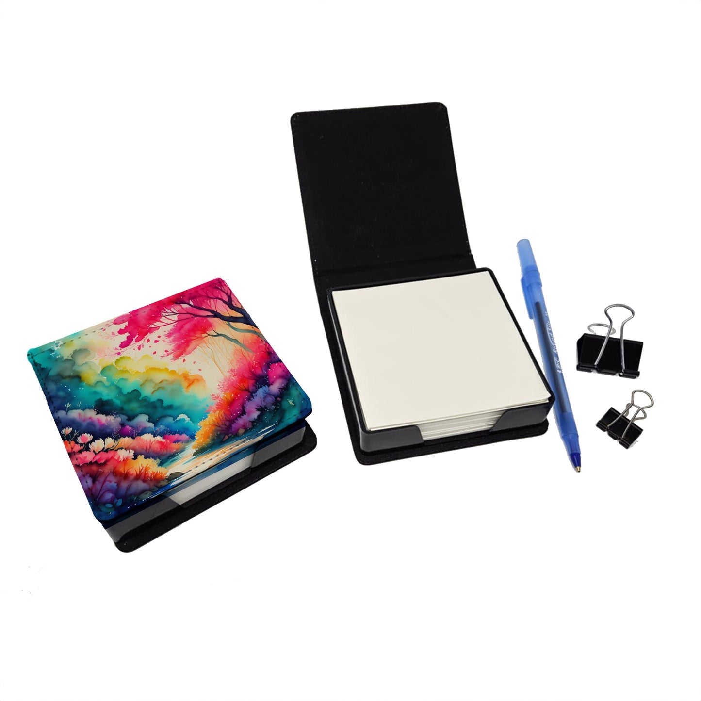 Colorful Azaleas PU Leather Note Paper Holder